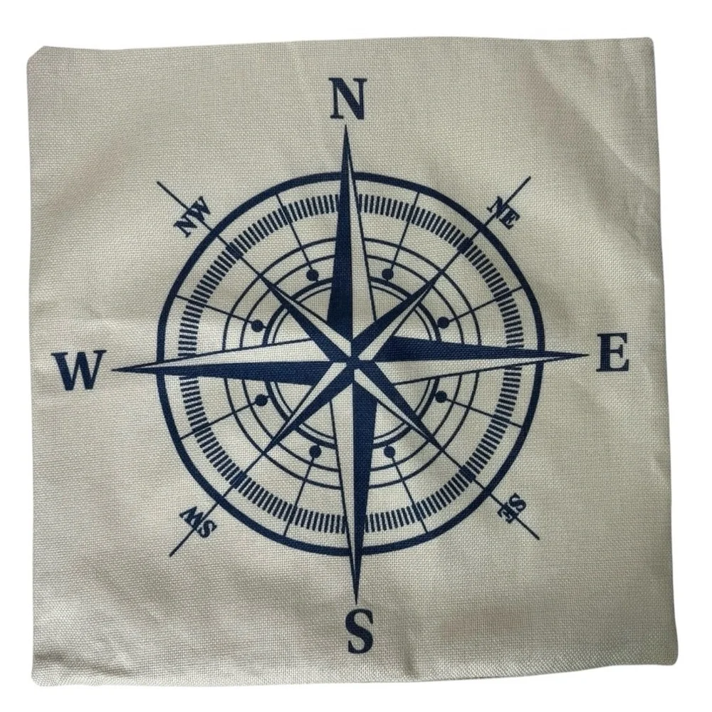 Nautical‎ Navy Blue & Cream Throw Pillow Covers Set of 4 Burlap Zippered 16